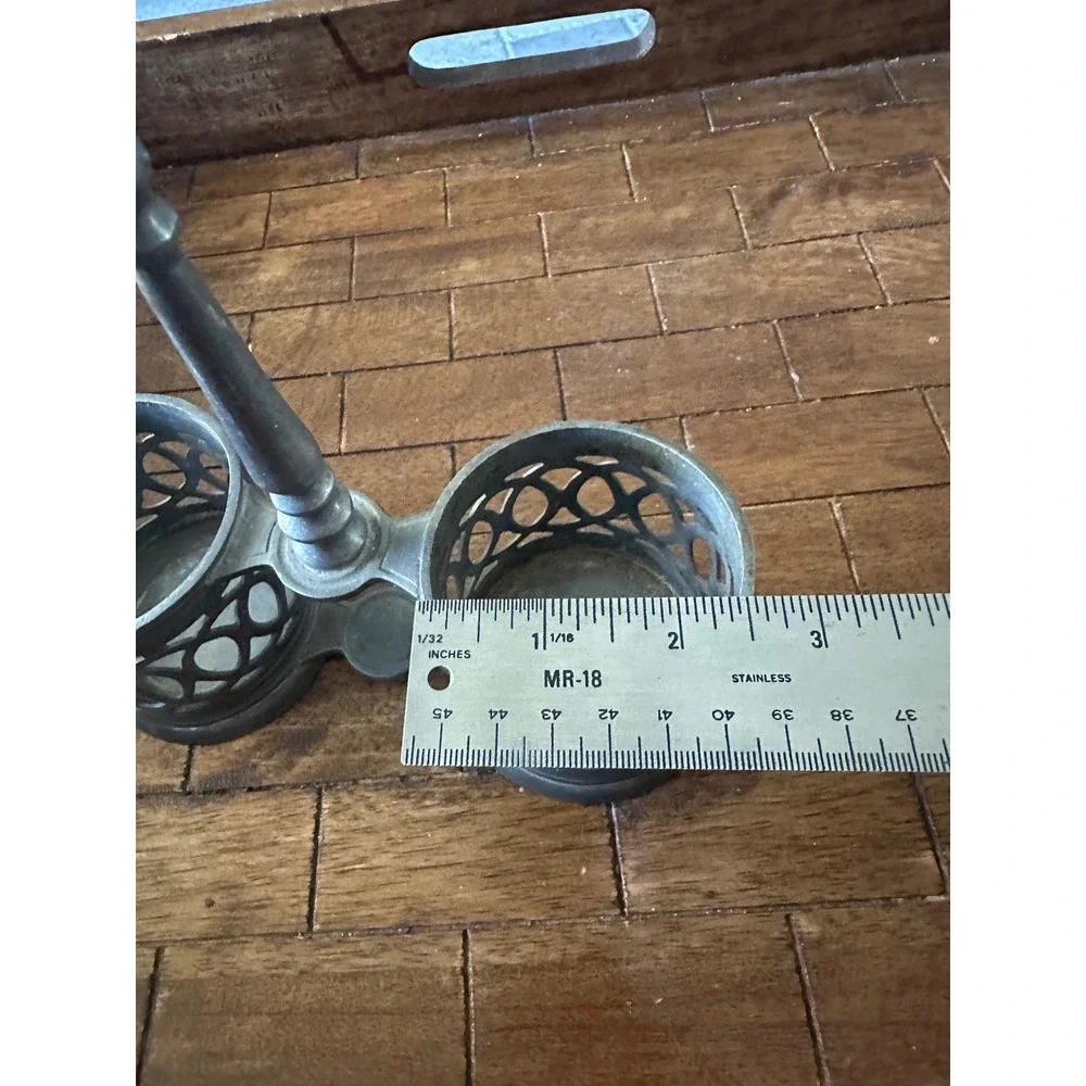 Vintage Marinoni Pewter Cruet Stand‎ Double Condiment Caddy Made in Italy 8 Inch